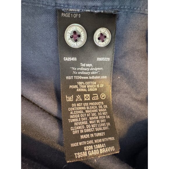 Ted Baker Button Up Size Medium Navy Shirt Short Sleeve EUC Cotton - Picture 3 of 7